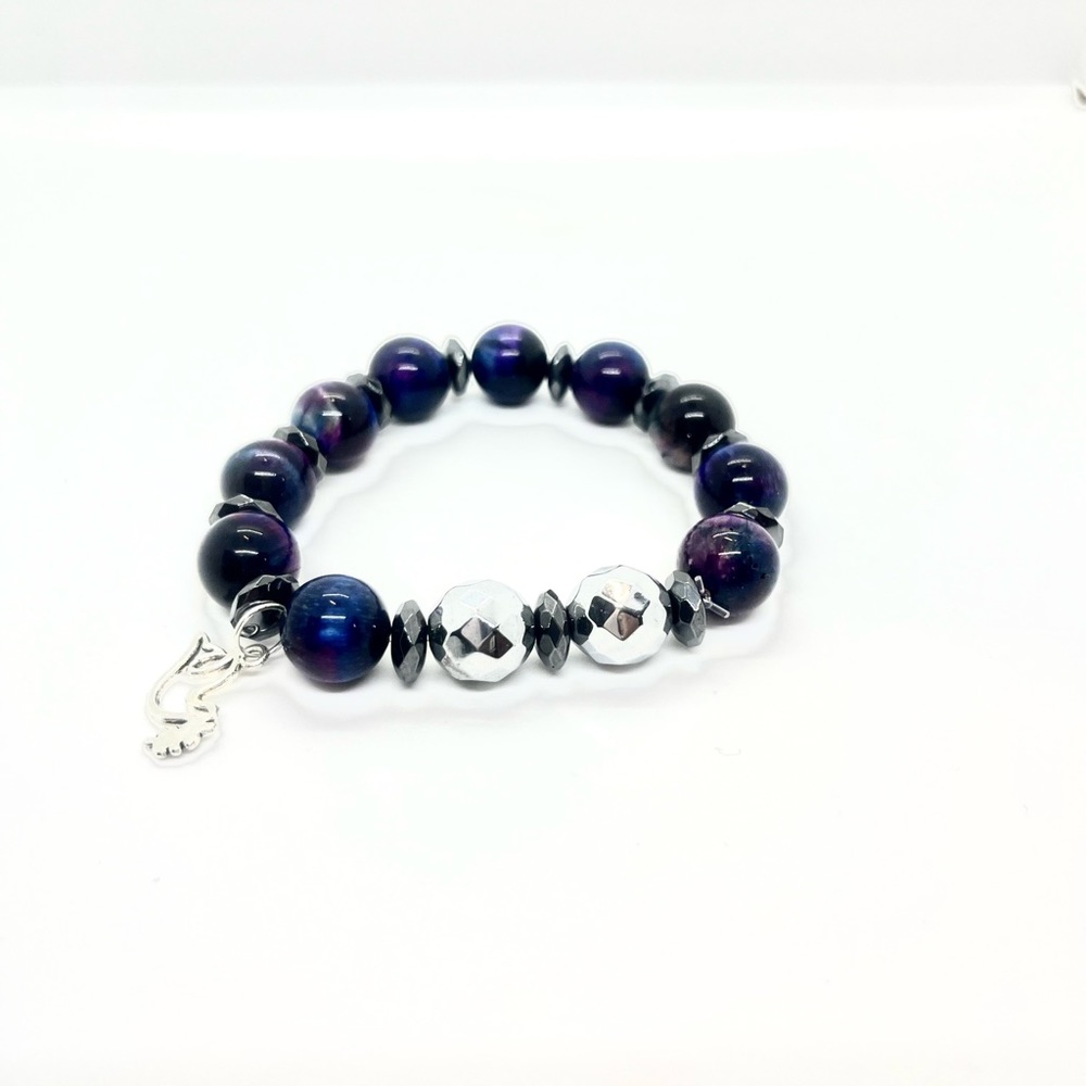 Blue tigers eye with hematite bracelet